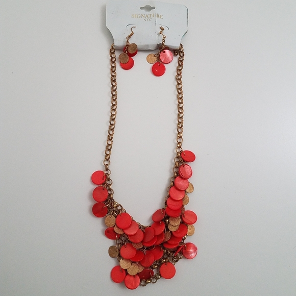 $10 Orange Statement Necklace with Earrings - Picture 2 of 6